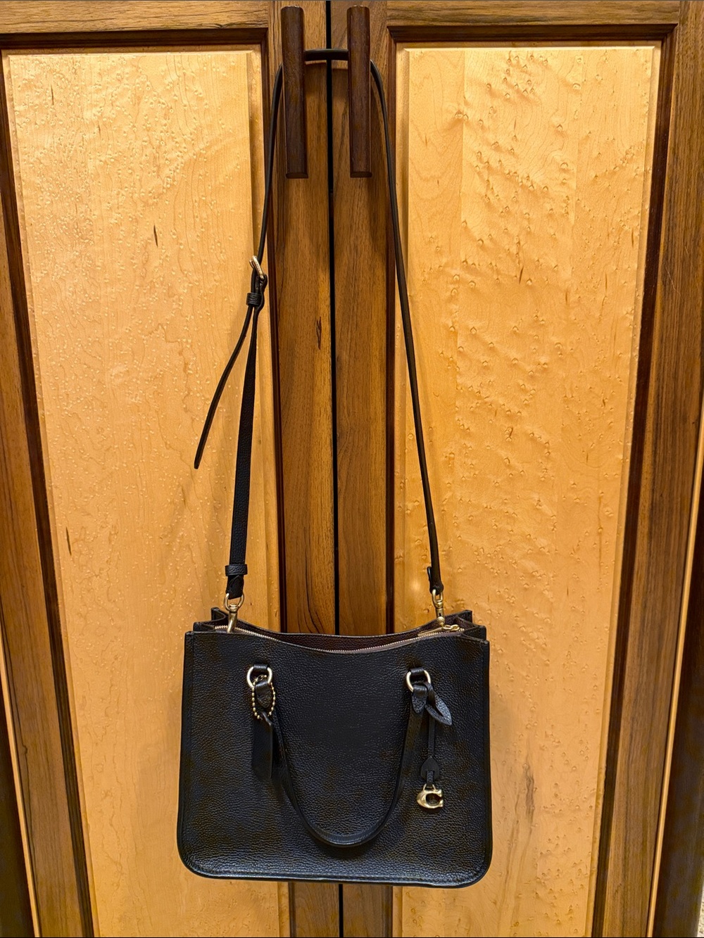 COACH Tyler Carryall Black Pebbled Leather Tote with Crossbody Strap - Picture 2 of 9
